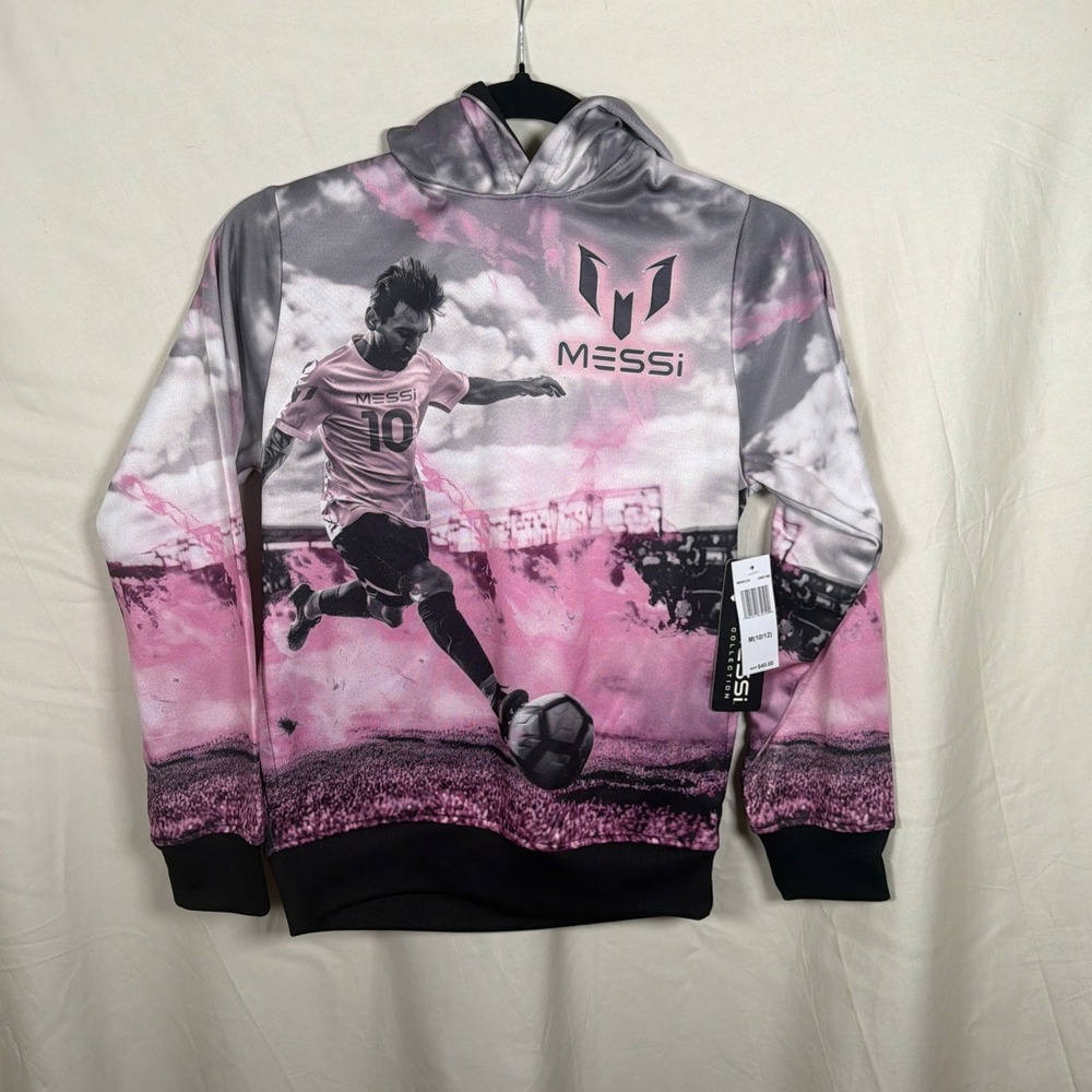 Messi Collection Youth Hoodie Size 10/12 NWT Pink Graphic Soccer Pullover